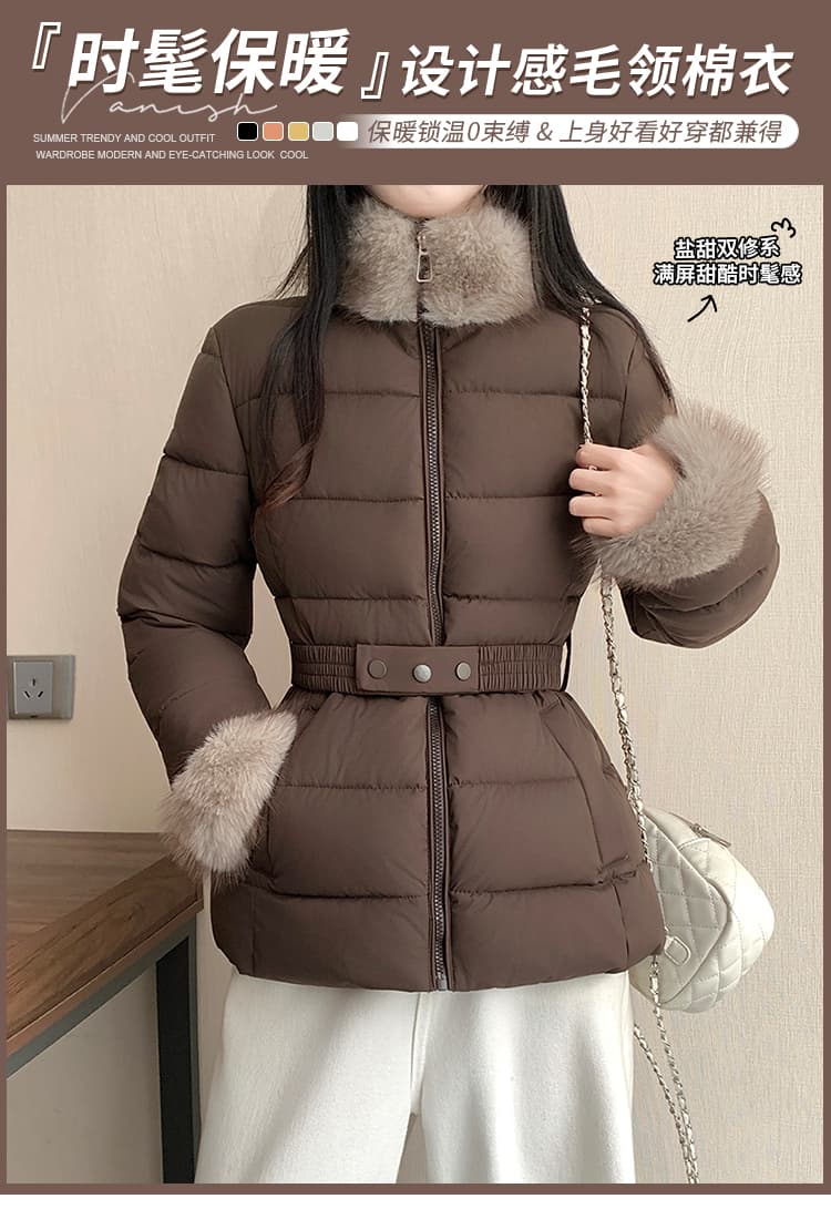 허리 수축 아래 면화 의류 여성 2026 년 새로운 갈비 살 면 옷 몸매 가꾸기 스탠드 칼라 목화 진딧물 겨울 고급 센스 재킷 상세 이미지 1