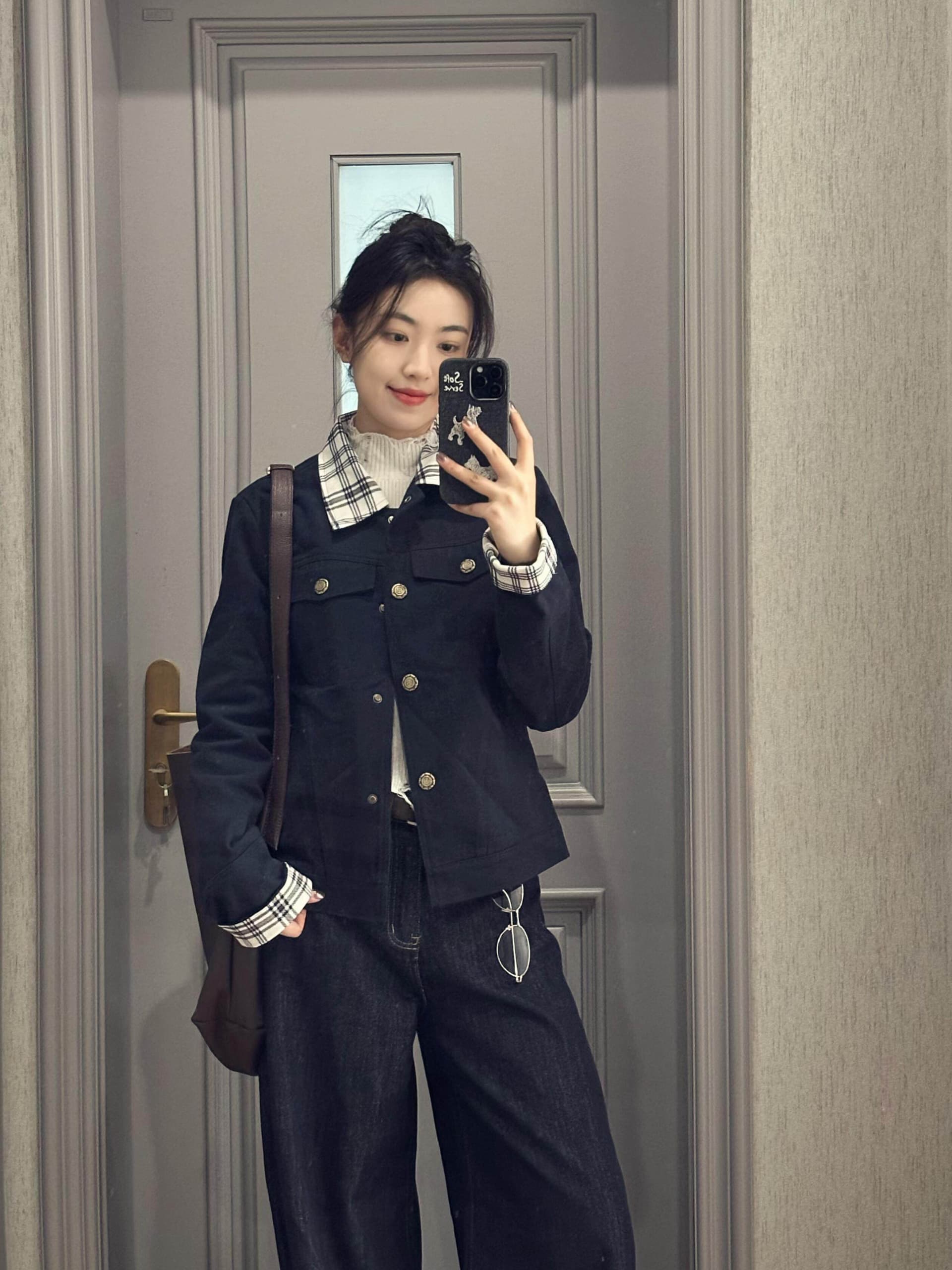 체크무늬 긴팔 여성 코트 새로운 가을 디자인 센스 캐주얼 지방 mm 슬림해 보이는 다용도 재킷 맨위 상세 이미지 2