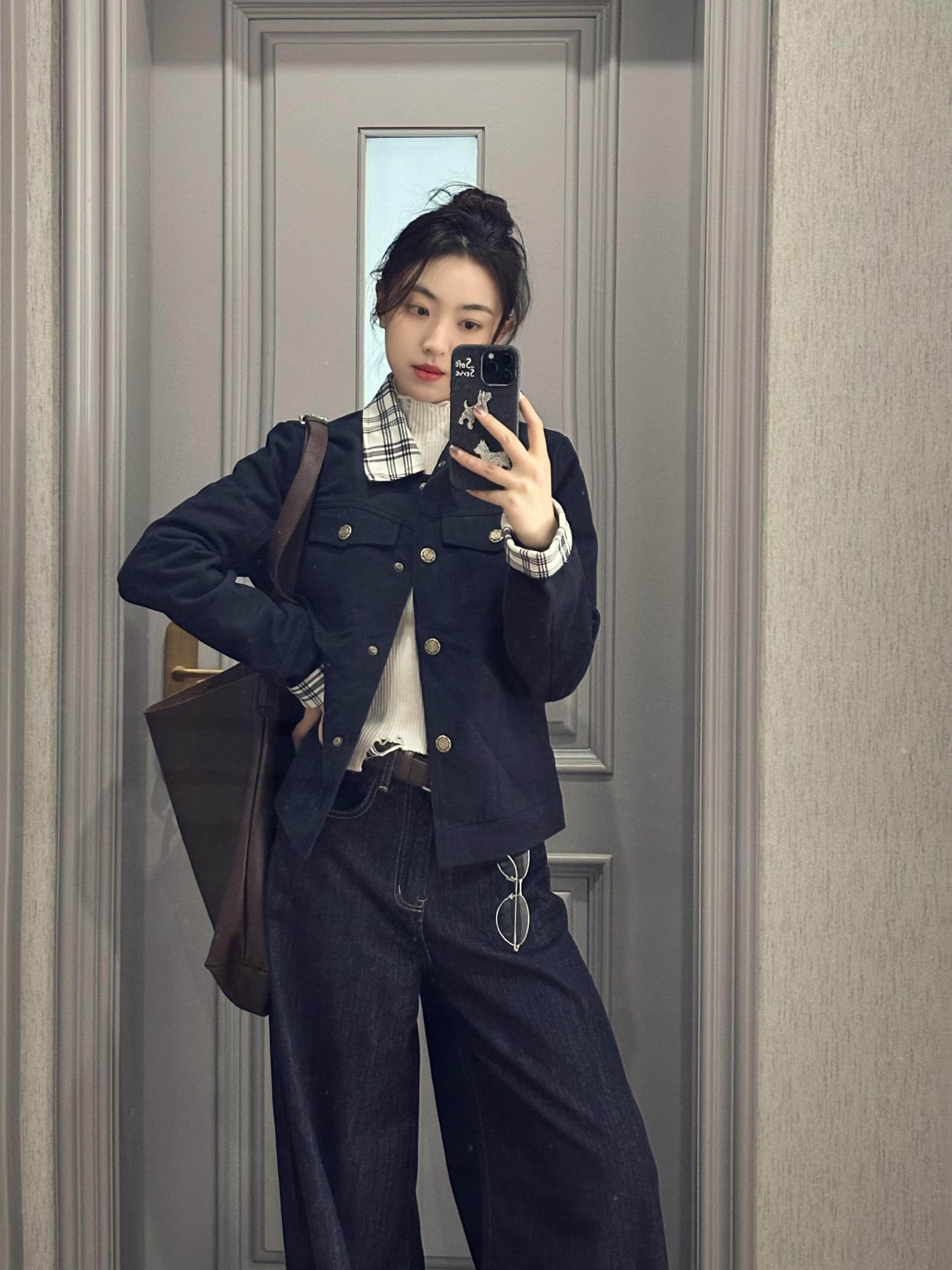 체크무늬 긴팔 여성 코트 새로운 가을 디자인 센스 캐주얼 지방 mm 슬림해 보이는 다용도 재킷 맨위 상세 이미지 4