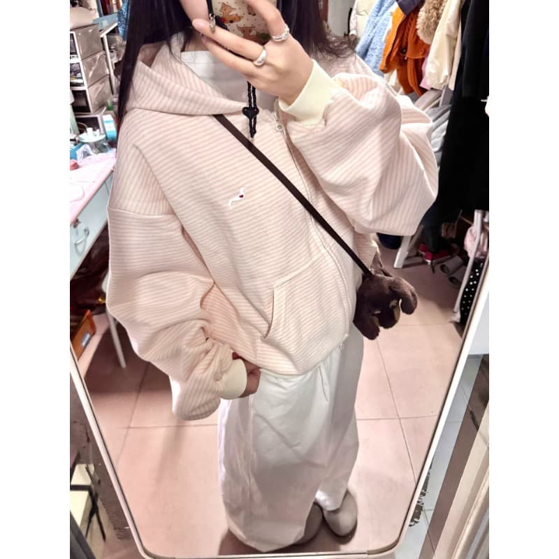 원본 품질 플러스 인사이드 펌프 자수 이후 패키지 칼라 새로운 한 부서 스트라이프 후드 티 스웨터 재킷 이미지 3