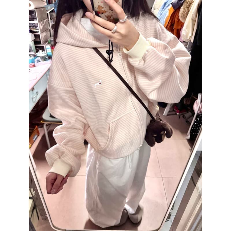 원본 품질 플러스 인사이드 펌프 자수 이후 패키지 칼라 새로운 한 부서 스트라이프 후드 티 스웨터 재킷 이미지 2