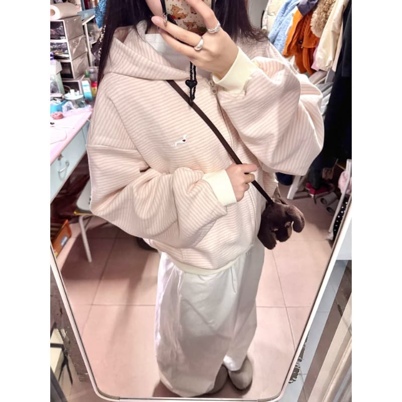 원본 품질 플러스 인사이드 펌프 자수 이후 패키지 칼라 새로운 한 부서 스트라이프 후드 티 스웨터 재킷 이미지 5