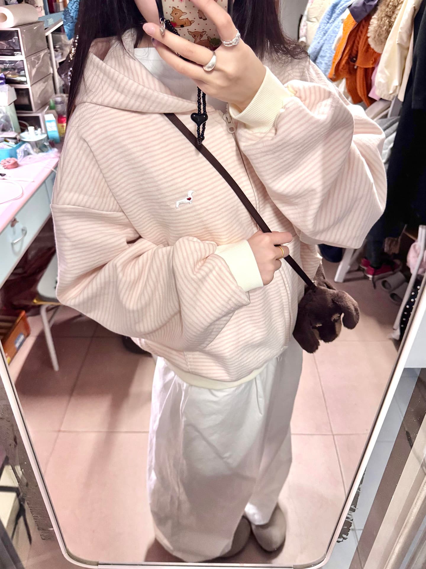 원본 품질 플러스 인사이드 펌프 자수 이후 패키지 칼라 새로운 한 부서 스트라이프 후드 티 스웨터 재킷 상세 이미지 4