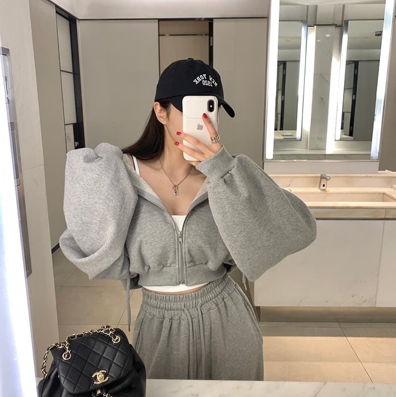 한국 chic 가을 작은 대중 품격 후드 긴팔 쇼트 스타일 후드티 하이웨이스트 레이스업 다용도 넓은 다리 캐주얼 바지 상세 이미지 34