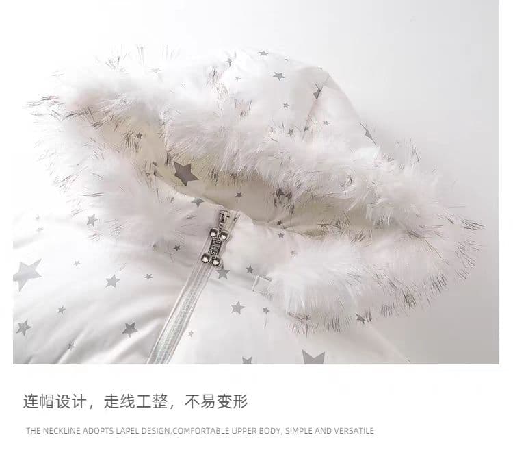 cuwu 아메리칸 레트로 별 모피 칼라 후드 면 의류 여성 겨울 두꺼운 보온 작은 키 쇼트 스타일 면 옷 재킷 상세 이미지 6