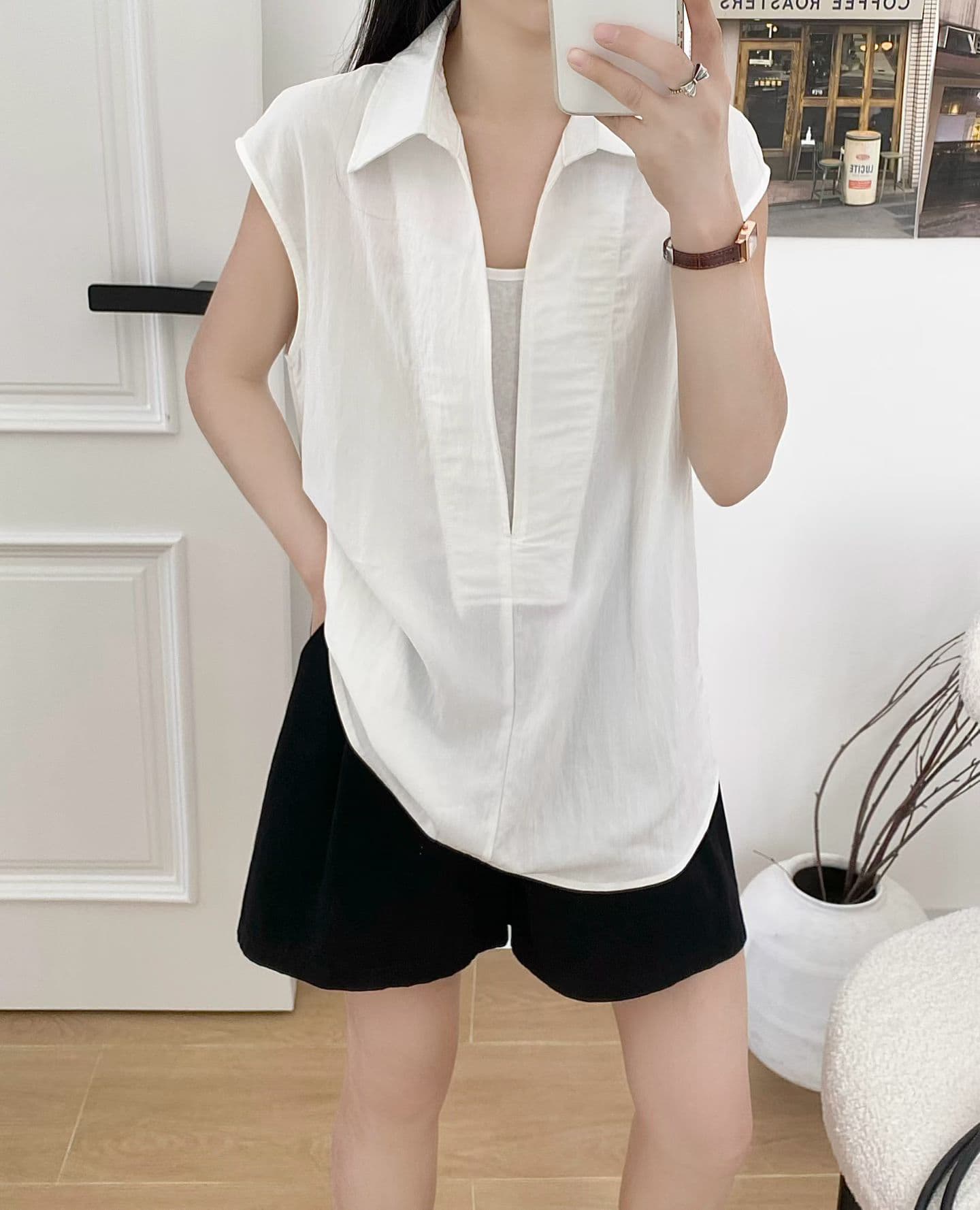 한 부서 캐주얼 다용도 페이크 레이어드 폴로 칼라 맨위 이미지 4