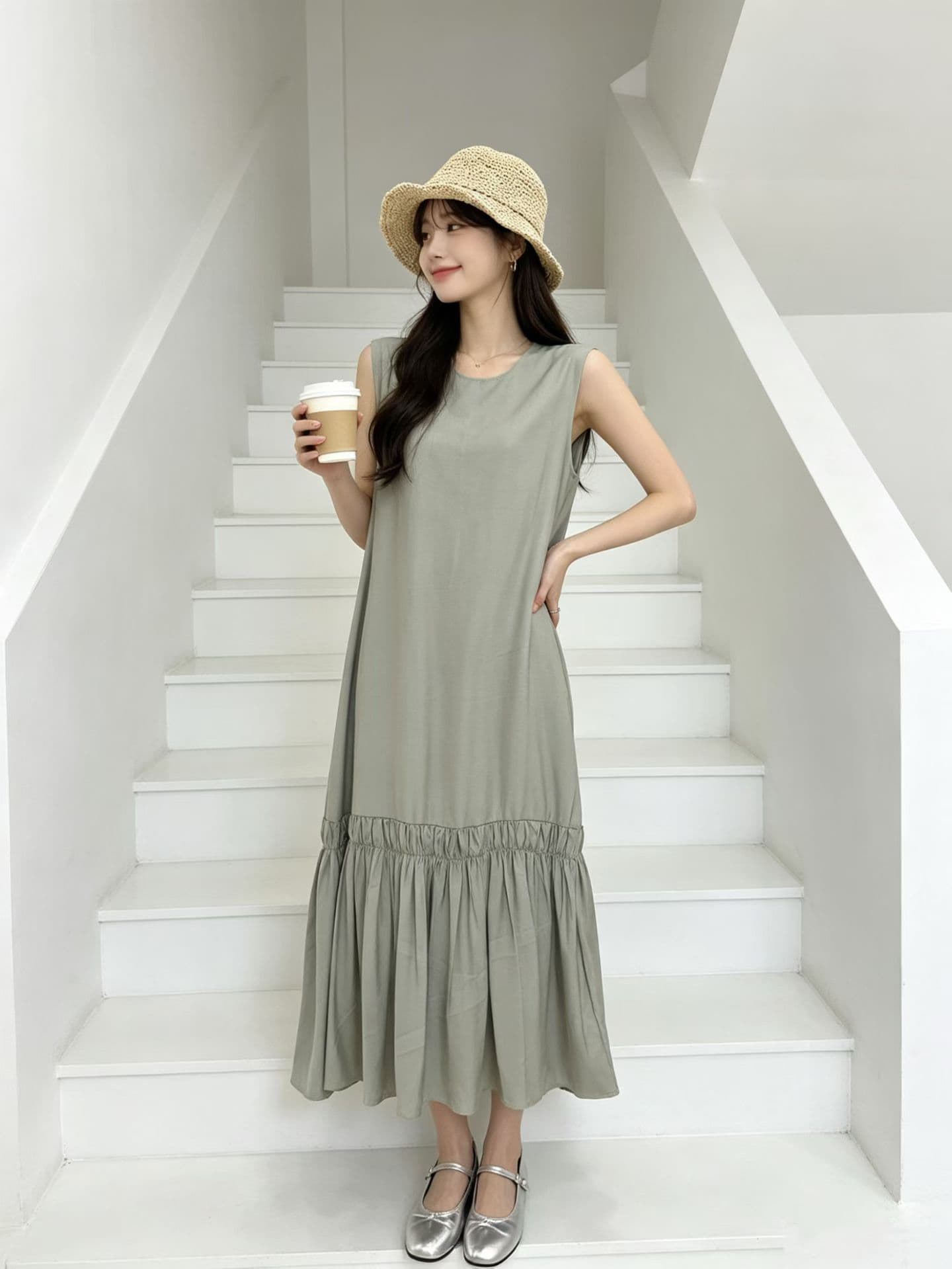 한 부서 캐주얼 다용도 롱 코트 조끼 인어 꼬리 스커트 상세 이미지 2