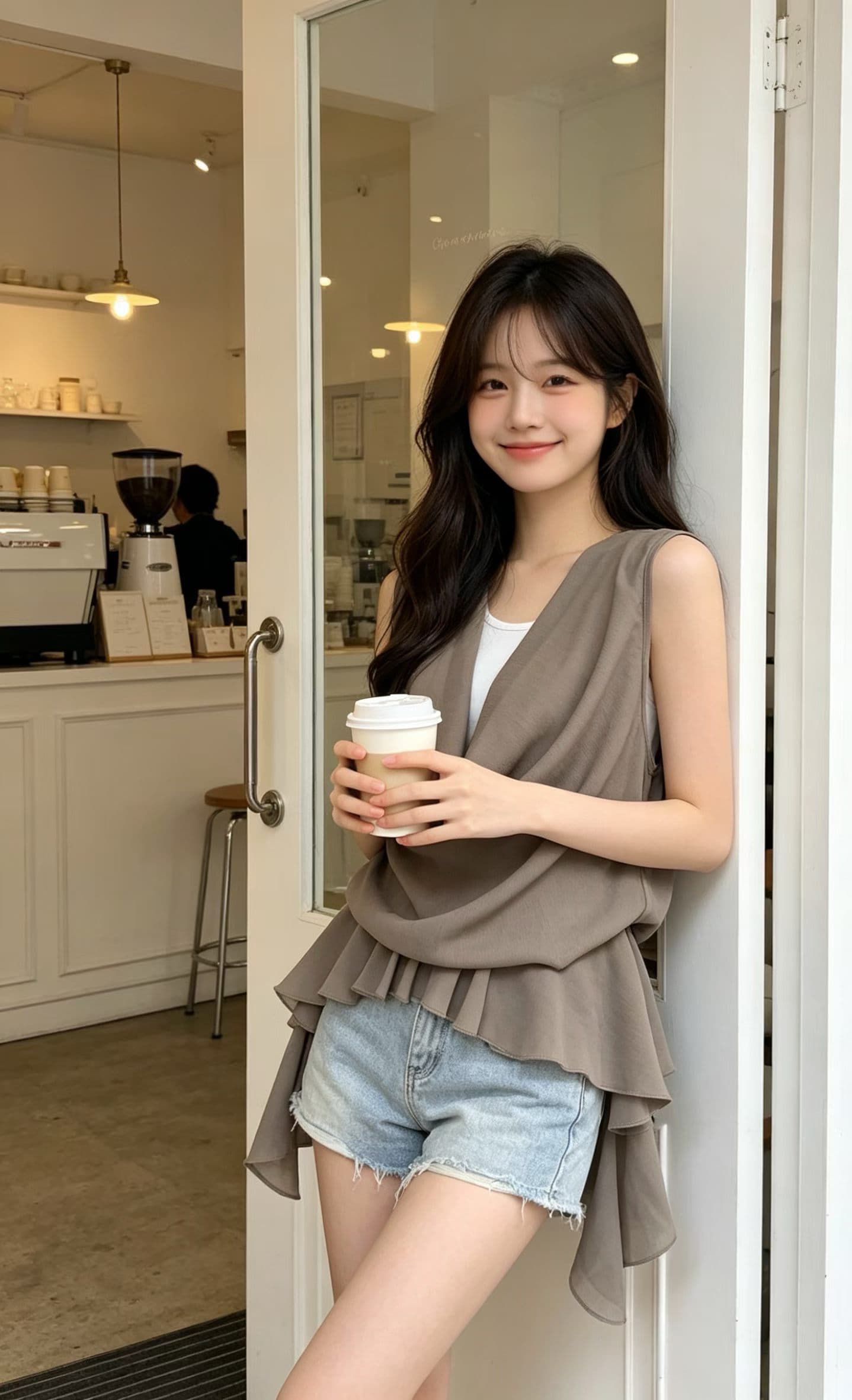 한 부서 개성 캐주얼 다용도 페이크 레이어드 물결무늬 측면에 의류 이미지 2