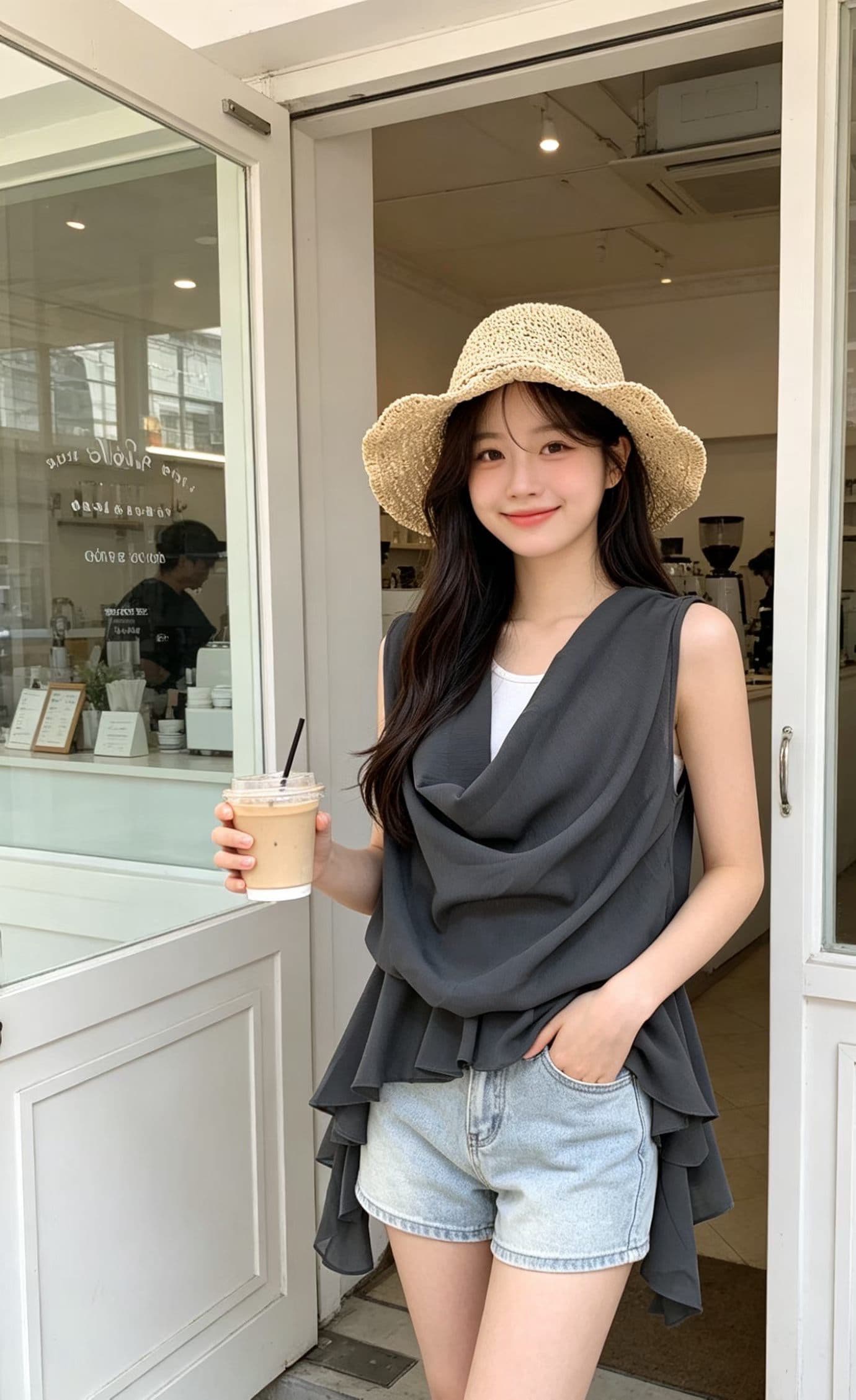 한 부서 개성 캐주얼 다용도 페이크 레이어드 물결무늬 측면에 의류 이미지 3