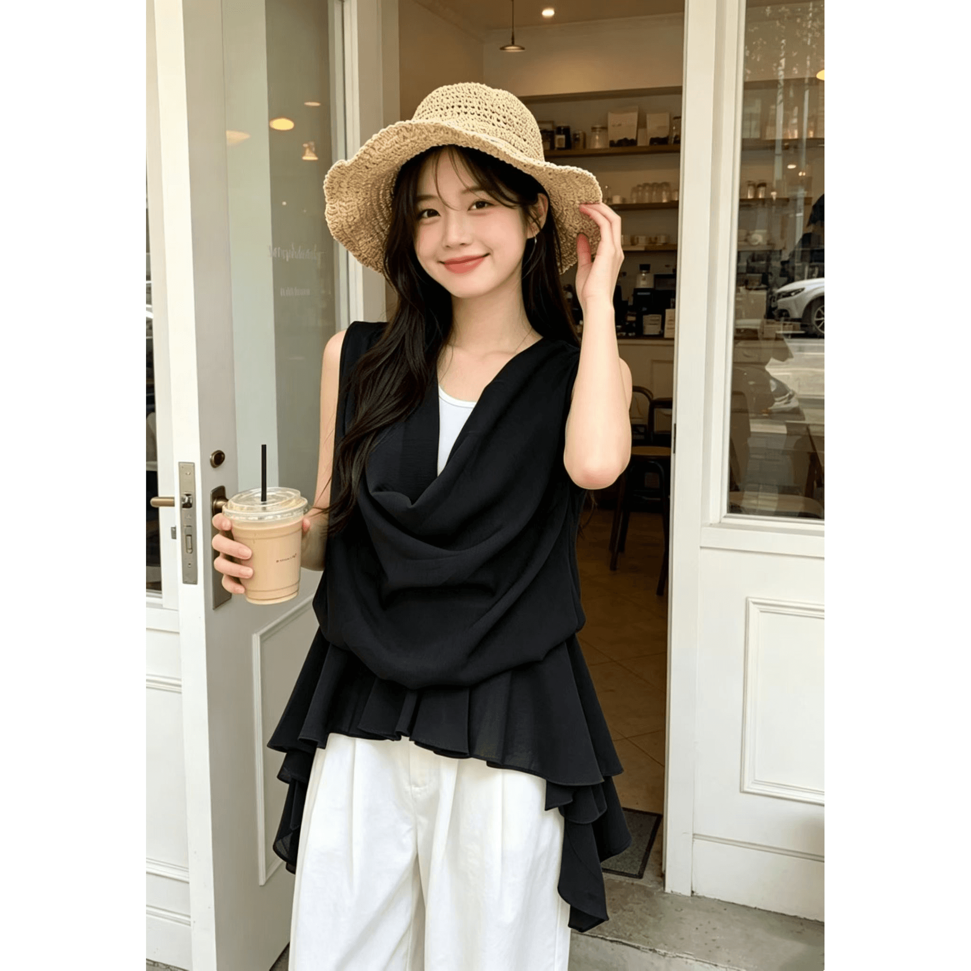 한 부서 개성 캐주얼 다용도 페이크 레이어드 물결무늬 측면에 의류 이미지 5