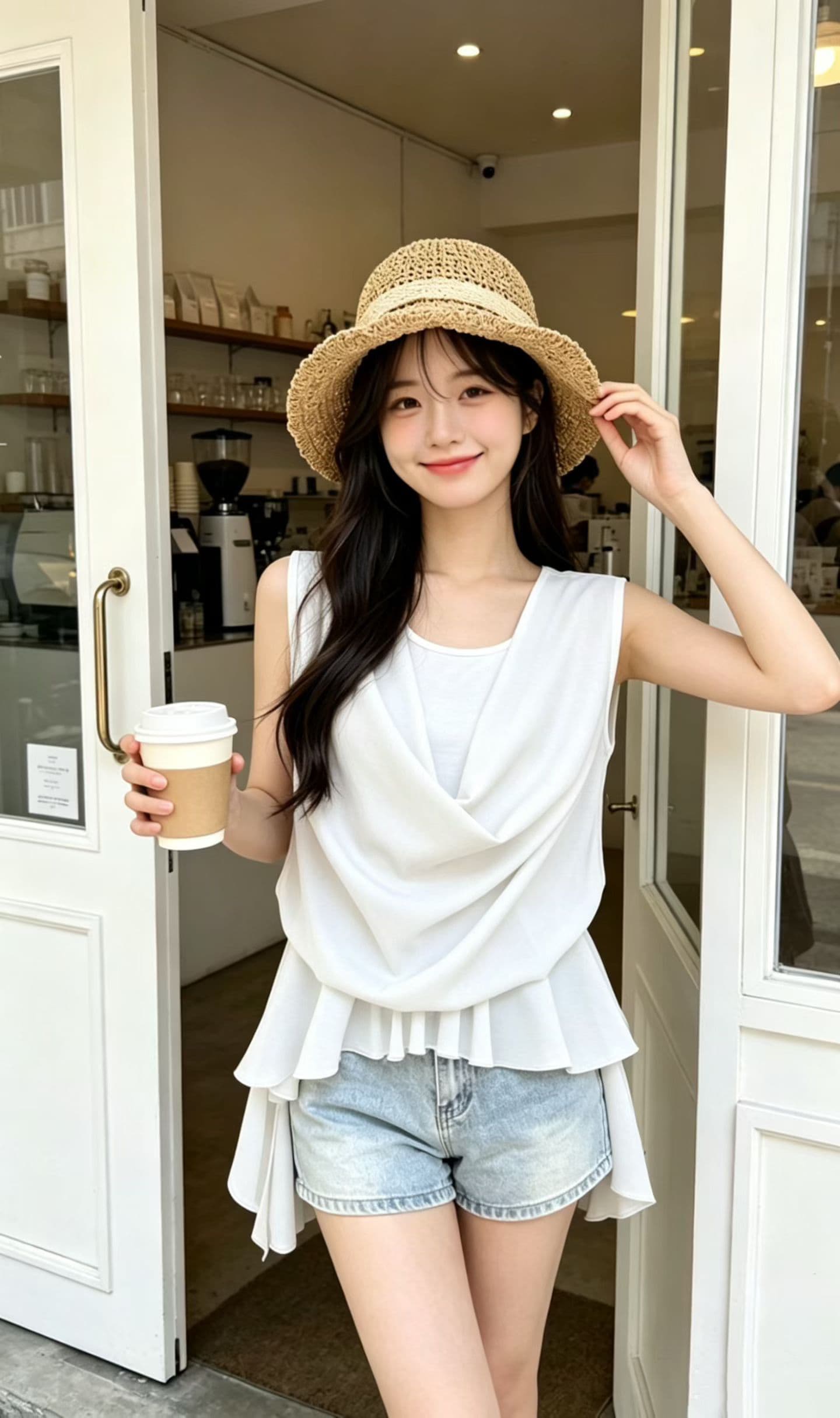 한 부서 개성 캐주얼 다용도 페이크 레이어드 물결무늬 측면에 의류 상세 이미지 4