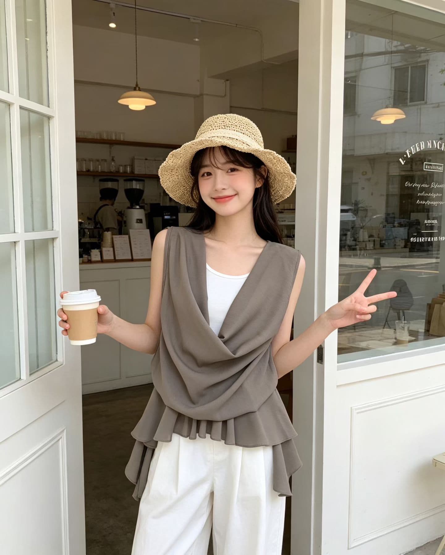 한 부서 개성 캐주얼 다용도 페이크 레이어드 물결무늬 측면에 의류 상세 이미지 7