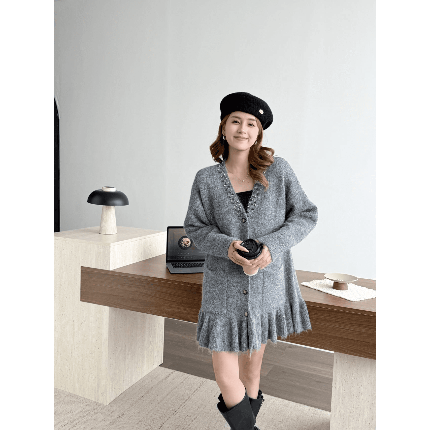 캐주얼 다용도 비즈 박기 V넥 인어 꼬리 오픈 가디건 드레스 이미지 5