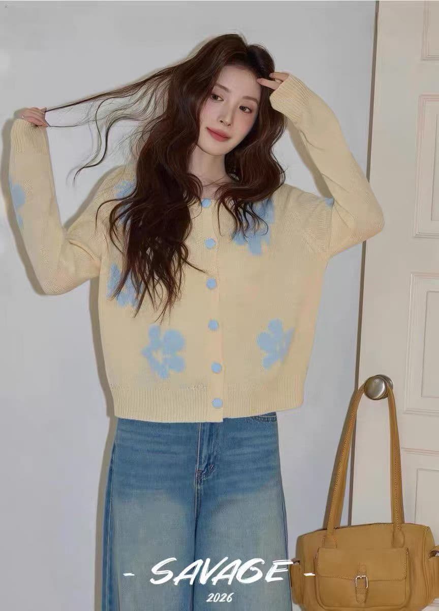 작은 녹색 새로운 개성 캐주얼 다용도 꽃잎 니트 오픈 가디건 이미지 4