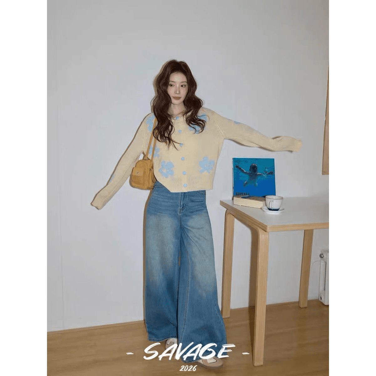 작은 녹색 새로운 개성 캐주얼 다용도 꽃잎 니트 오픈 가디건 이미지 5
