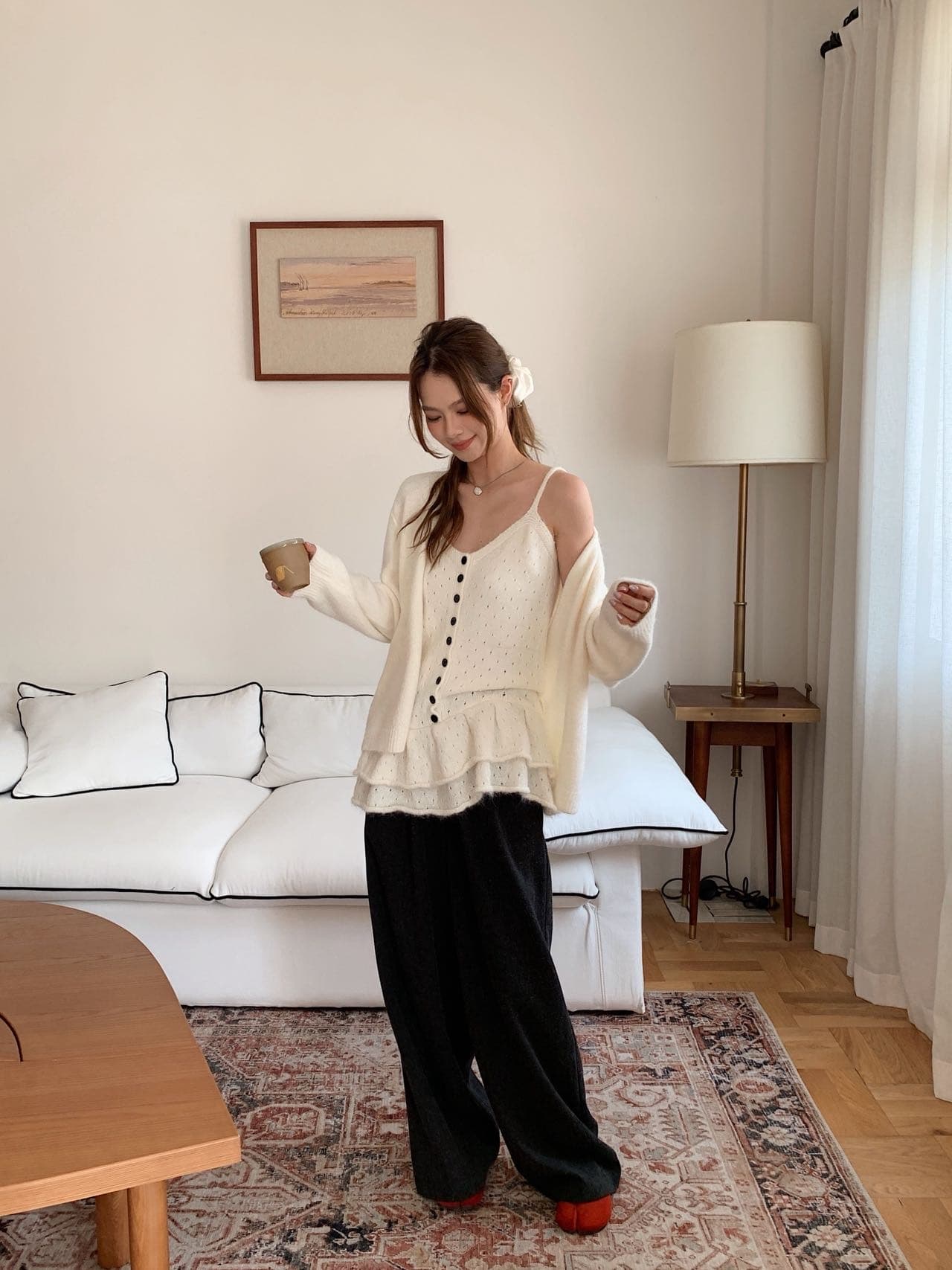 새로운 한국 스타일 디자인 센스 이중층 프릴 블랙 버클 두 조각 여성 세트 상세 이미지 10