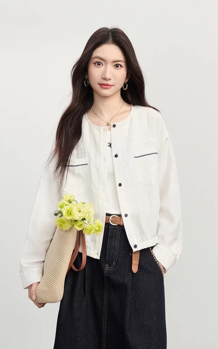 26 년 여름 얇은 스타일 재킷 포함 아마 꽃밭 오픈 가디건 맨위 햇빛 가리개 자외선 차단 작은 키 쇼트 스타일 맨위 재킷 상세 이미지 6