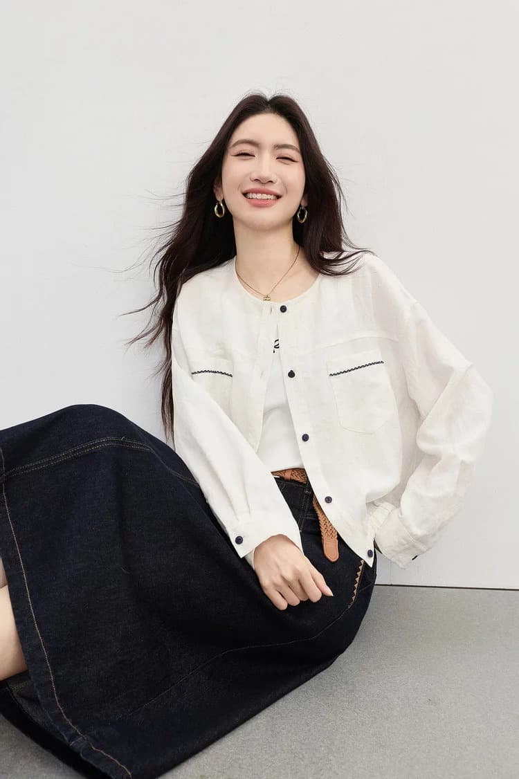 26 년 여름 얇은 스타일 재킷 포함 아마 꽃밭 오픈 가디건 맨위 햇빛 가리개 자외선 차단 작은 키 쇼트 스타일 맨위 재킷 상세 이미지 11