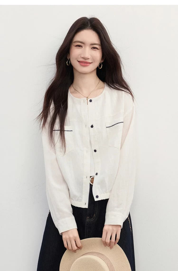 26 년 여름 얇은 스타일 재킷 포함 아마 꽃밭 오픈 가디건 맨위 햇빛 가리개 자외선 차단 작은 키 쇼트 스타일 맨위 재킷 상세 이미지 13