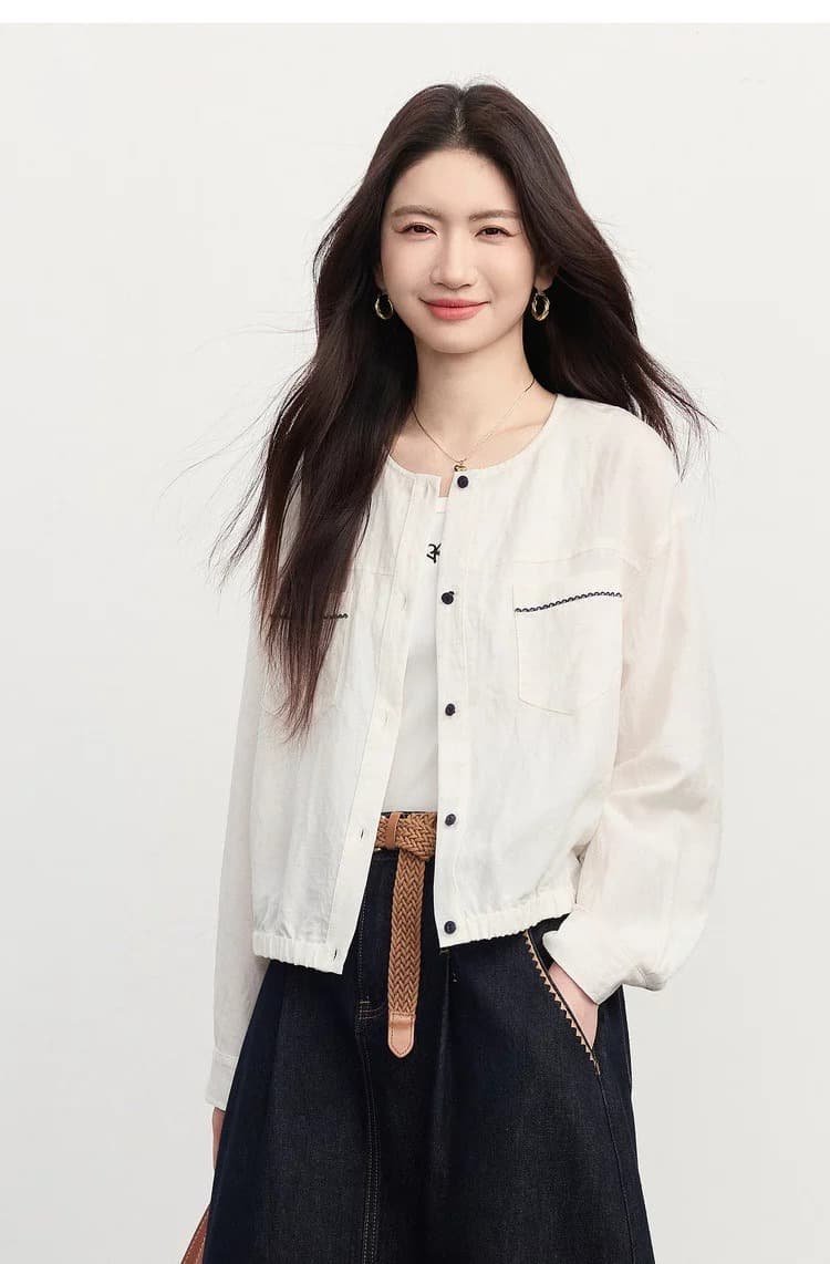 26 년 여름 얇은 스타일 재킷 포함 아마 꽃밭 오픈 가디건 맨위 햇빛 가리개 자외선 차단 작은 키 쇼트 스타일 맨위 재킷 상세 이미지 14