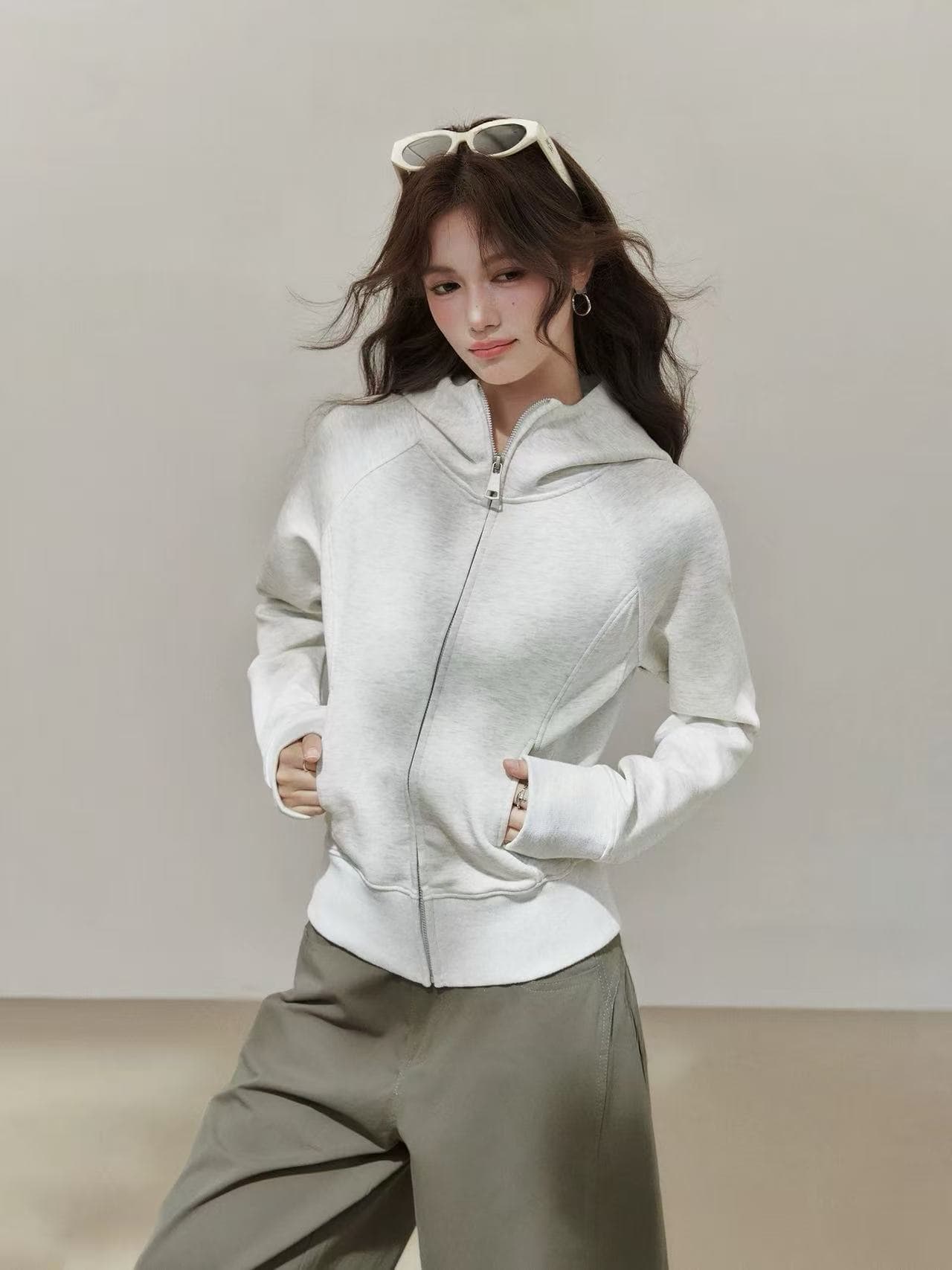 2026 아메리칸 화이트 회색 후드 티 스웨터 여성 가을 지퍼 카디건 코트 맨위 여성