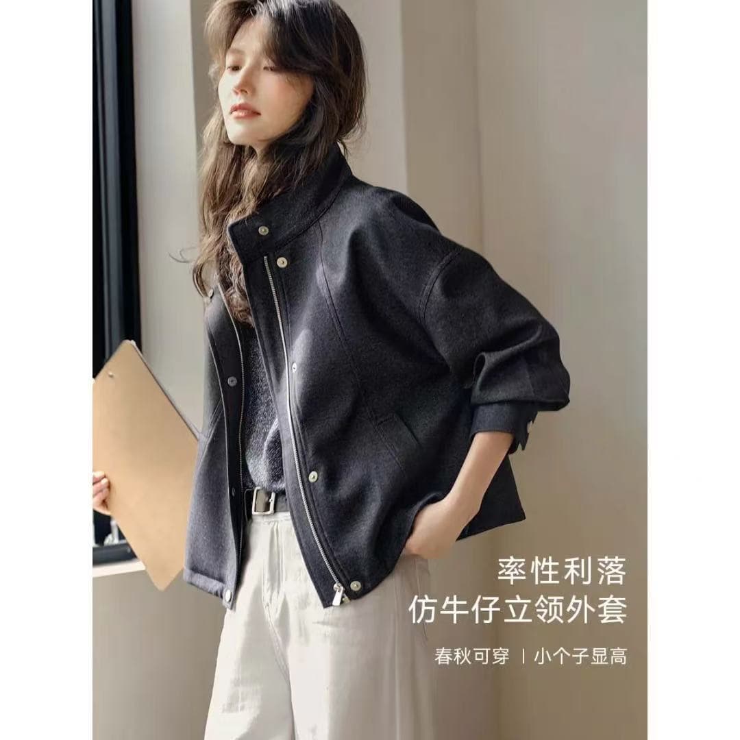 스탠드 칼라 모방 데님 재킷 2026 가을 새로운 모방 데님 스탠드 칼라 재킷 이미지 2