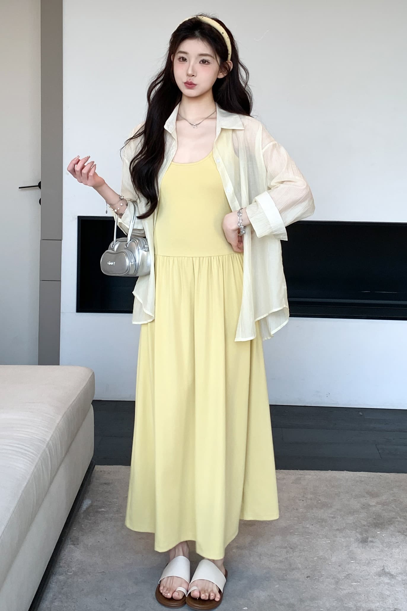 실사 지금 임산부 봄 여름 한 부서 조끼 슬립 디자인 트임 셔츠 투피스 세트 세트 이미지 7