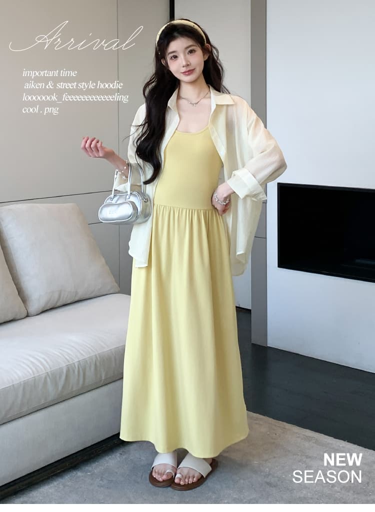 실사 지금 임산부 봄 여름 한 부서 조끼 슬립 디자인 트임 셔츠 투피스 세트 세트 상세 이미지 1