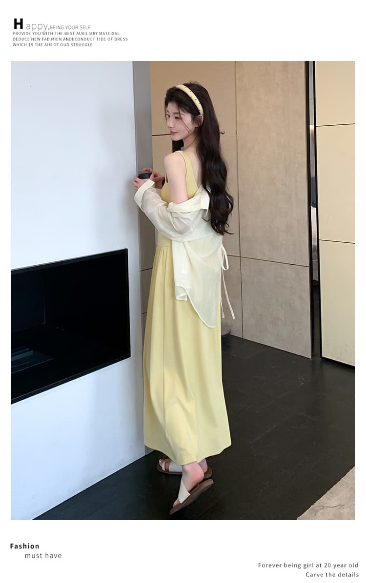 실사 지금 임산부 봄 여름 한 부서 조끼 슬립 디자인 트임 셔츠 투피스 세트 세트 상세 이미지 17