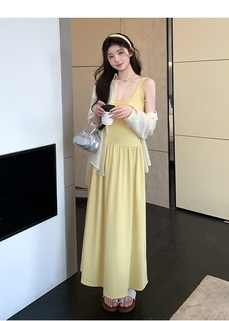 실사 지금 임산부 봄 여름 한 부서 조끼 슬립 디자인 트임 셔츠 투피스 세트 세트 상세 이미지 18