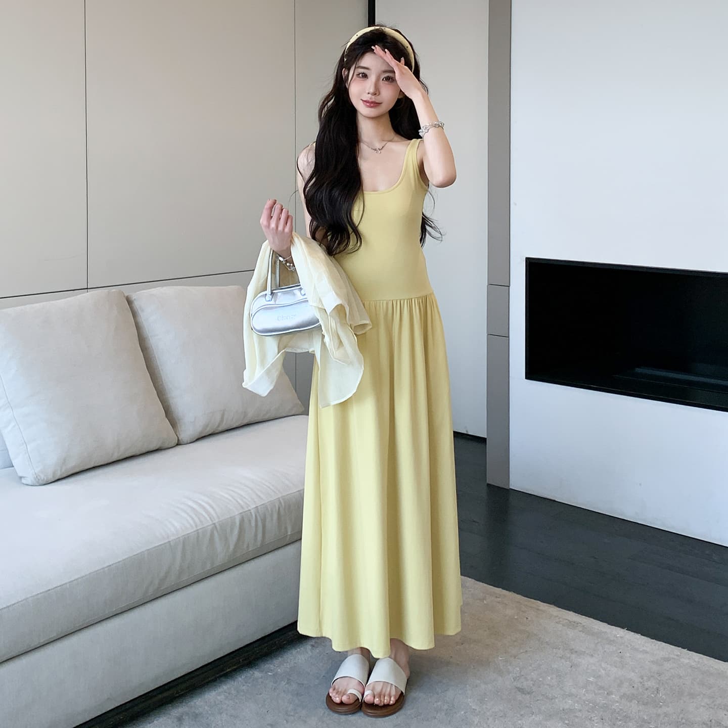 실사 지금 임산부 봄 여름 한 부서 조끼 슬립 디자인 트임 셔츠 투피스 세트 세트 이미지 4