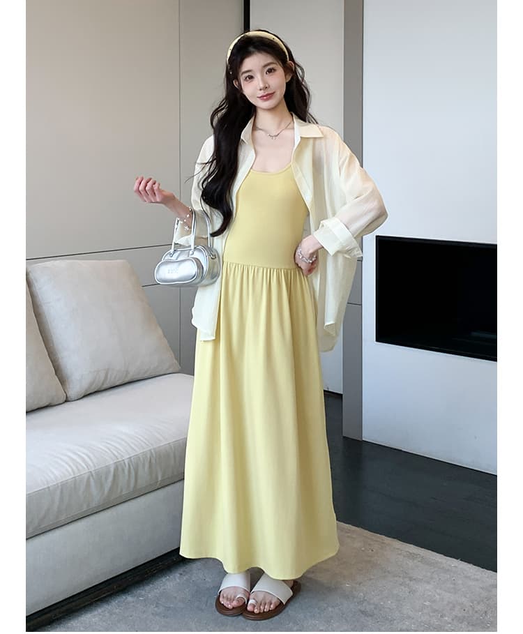 실사 지금 임산부 봄 여름 한 부서 조끼 슬립 디자인 트임 셔츠 투피스 세트 세트 상세 이미지 9