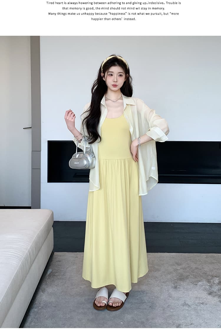 실사 지금 임산부 봄 여름 한 부서 조끼 슬립 디자인 트임 셔츠 투피스 세트 세트 상세 이미지 12
