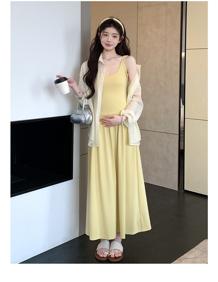 실사 지금 임산부 봄 여름 한 부서 조끼 슬립 디자인 트임 셔츠 투피스 세트 세트 상세 이미지 16