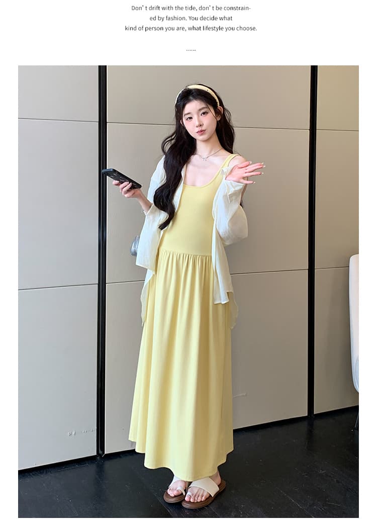 실사 지금 임산부 봄 여름 한 부서 조끼 슬립 디자인 트임 셔츠 투피스 세트 세트 상세 이미지 21