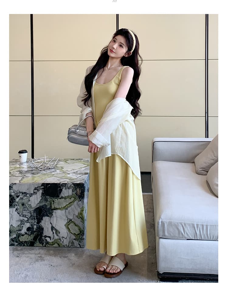 실사 지금 임산부 봄 여름 한 부서 조끼 슬립 디자인 트임 셔츠 투피스 세트 세트 상세 이미지 25