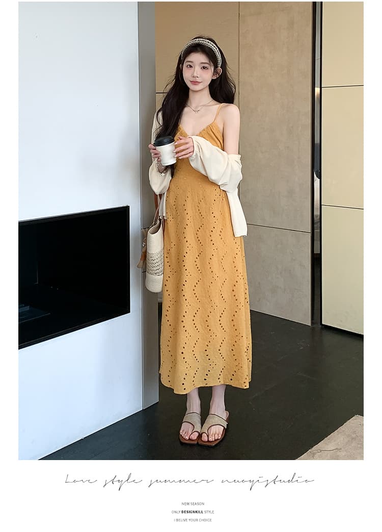실사 지금 이른 봄 프랑스식 V넥 휴가 바람 슬립 드레스 니트 오픈 가디건 세트 상세 이미지 20