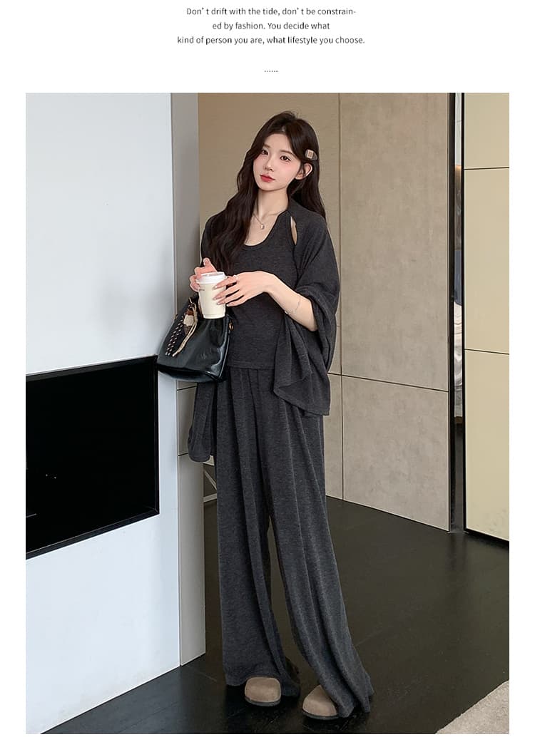 실사 지금 이른 봄 한 부서 캐주얼 느긋한 바람 슬립 숄 돼지 코 버클 와이드 레그 팬츠 3종 세트 세트 상세 이미지 21