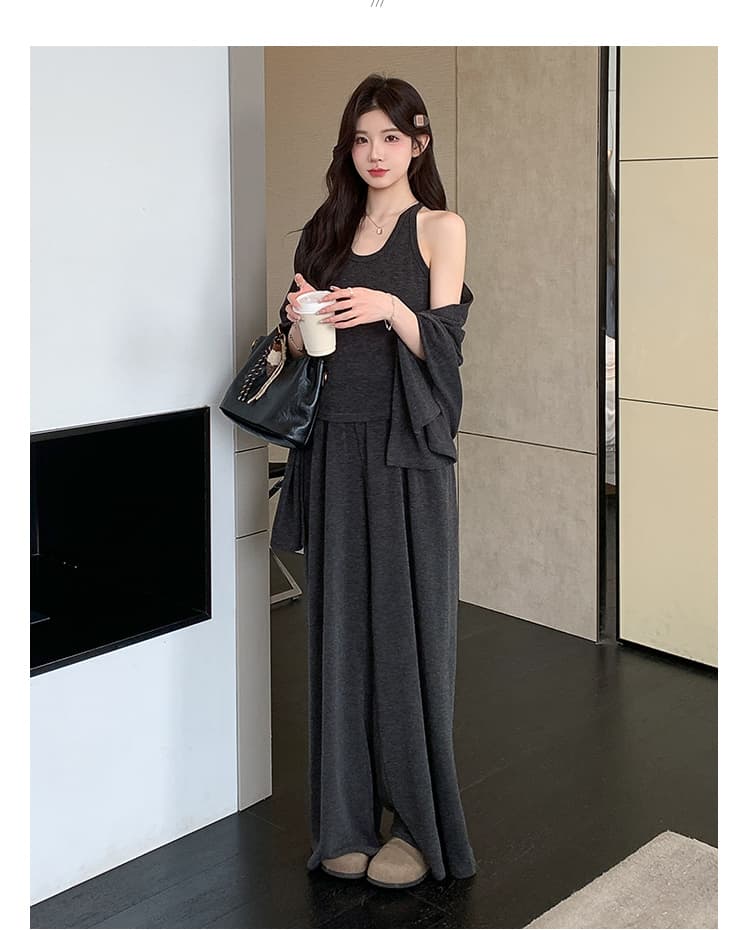 실사 지금 이른 봄 한 부서 캐주얼 느긋한 바람 슬립 숄 돼지 코 버클 와이드 레그 팬츠 3종 세트 세트 상세 이미지 25