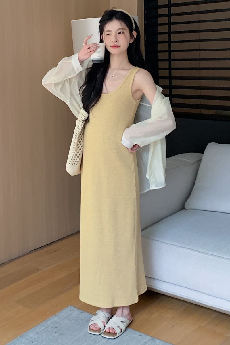 실사 지금 임산부 봄 여름 한 부서 슬립 자외선 차단 디자인 트임 셔츠 투피스 세트 세트 이미지 7