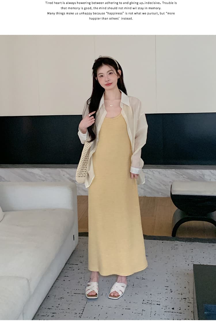 실사 지금 임산부 봄 여름 한 부서 슬립 자외선 차단 디자인 트임 셔츠 투피스 세트 세트 상세 이미지 11