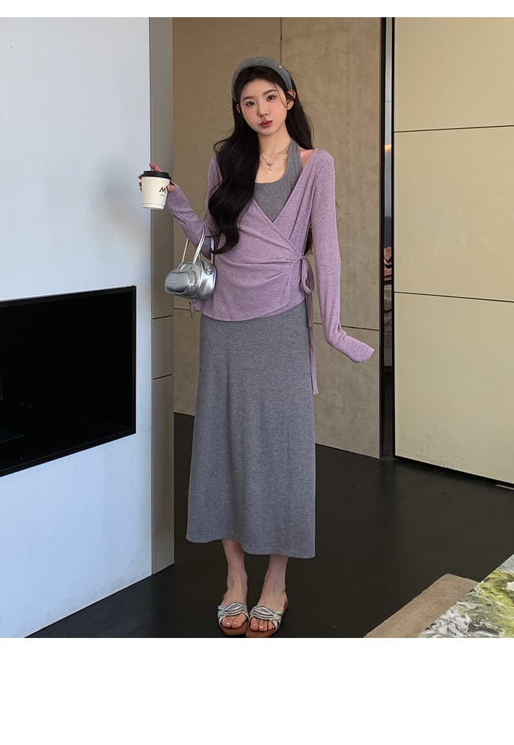 지금 실사 지금 이른 봄 한 부서 행침 목 슬립 드레스 투피스 세트 세트 상세 이미지 21