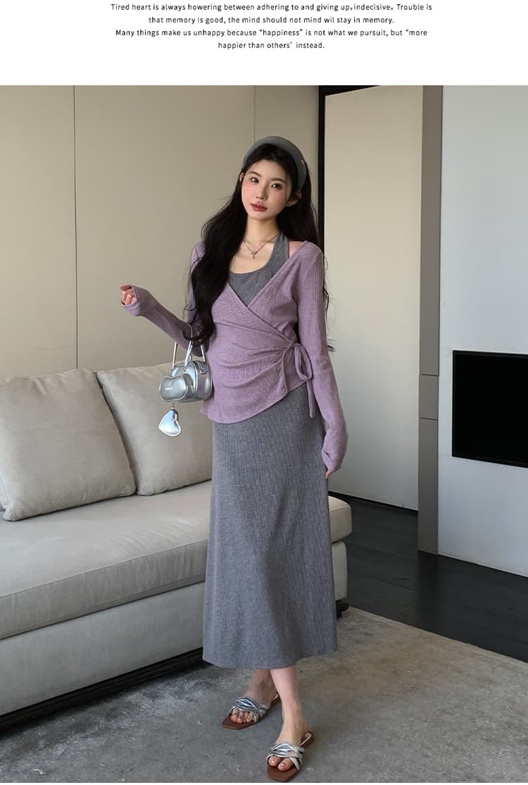 실사 지금 이른 봄 한 부서 행침 목 슬립 드레스 투피스 세트 세트 상세 이미지 10