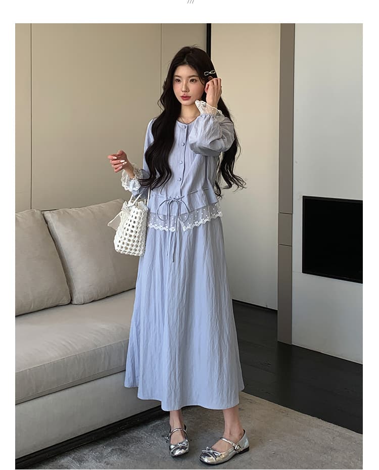 실사 지금 임산부 한 부서 레이스 조각 셔츠 연령 감소 캐주얼 투피스 세트 세트 상세 이미지 25