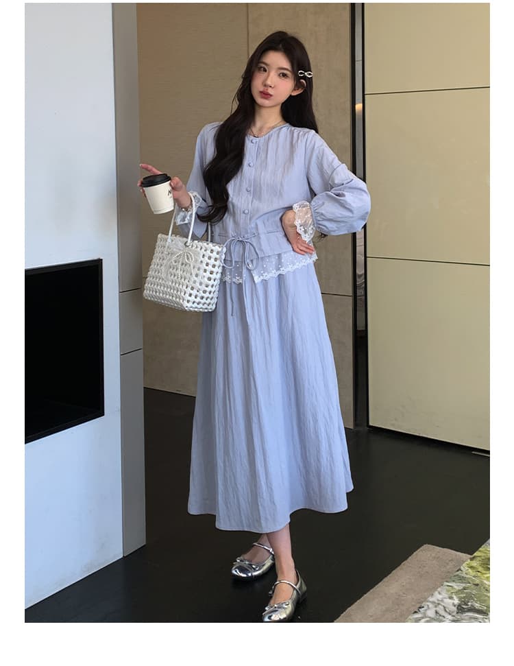 실사 지금 임산부 한 부서 레이스 조각 셔츠 연령 감소 캐주얼 투피스 세트 세트 상세 이미지 37