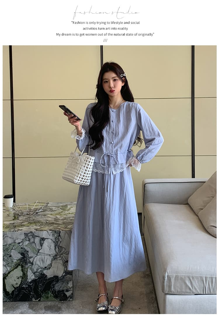 실사 지금 임산부 한 부서 레이스 조각 셔츠 연령 감소 캐주얼 투피스 세트 세트 상세 이미지 41