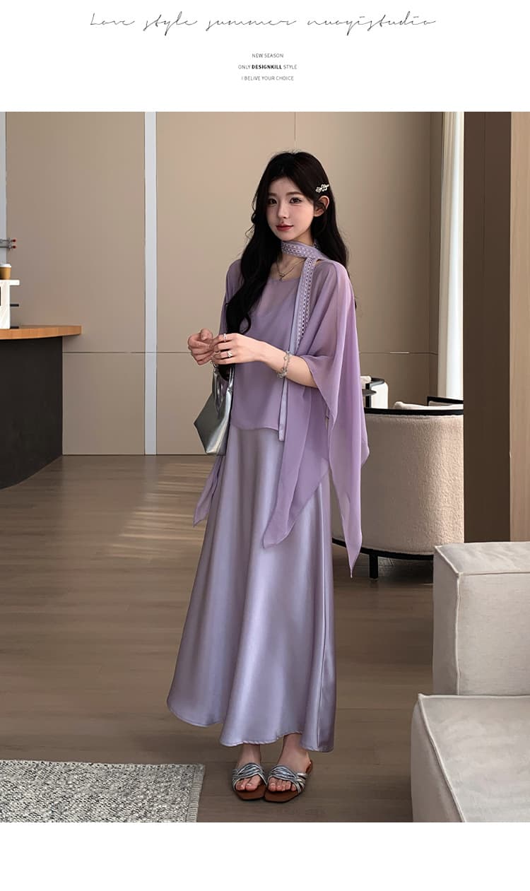 지금 실사 여름 한 부서 패션 루즈핏 아세트산 슬립 드레스 블라우스 맨위 투피스 슈트 상세 이미지 12