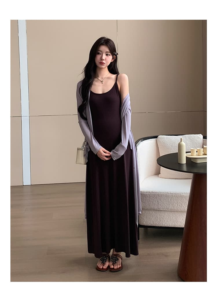 원본 지금 실사 여름 프랑스식 니트 오픈 가디건 슬립 드레스 투피스 세트 상세 이미지 15
