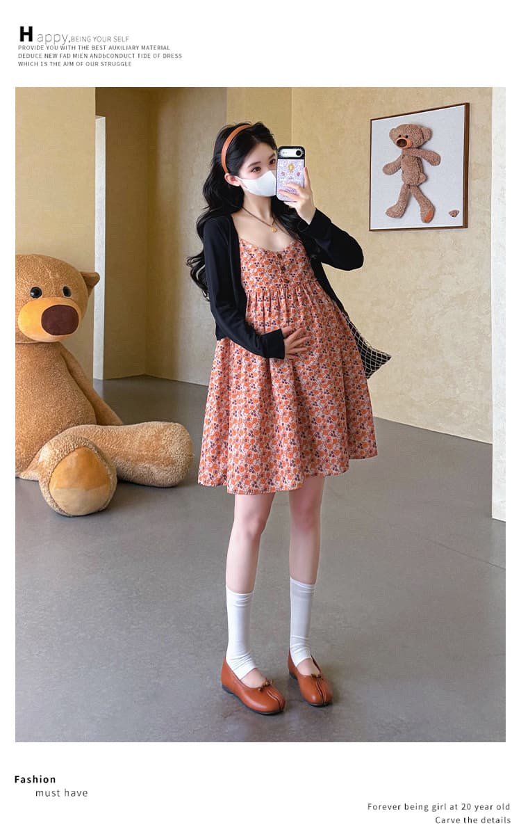 지금 실사 여름 V넥 레트로 꽃무늬 슬립 드레스 자외선 차단 오픈 가디건 세트 상세 이미지 15