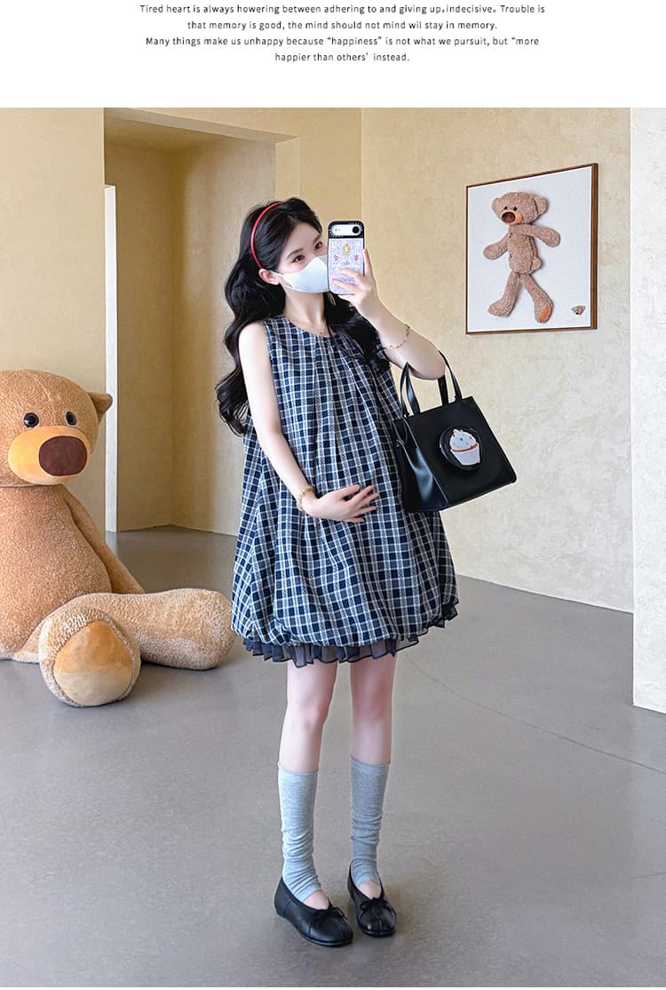 지금 실사 여름 한 부서 레트로 체크무늬 민소매 루즈핏 연령 감소 꽃밭 드레스 상세 이미지 10
